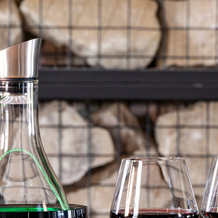 Solenco Life wine cooler keeping a glass of red at its perfect serving temperature