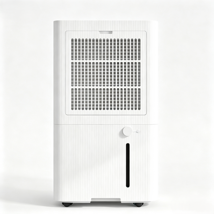 Solenco 20L Dehumidifier in white, rear view showing the air inlet grille