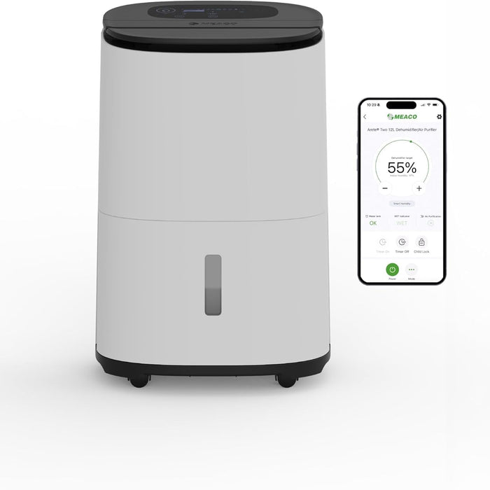 MeacoDry Arete® Two 12L Dual Dehumidifier and HEPA Air Purifier – Wi-Fi Enabled, Quiet, and Compact