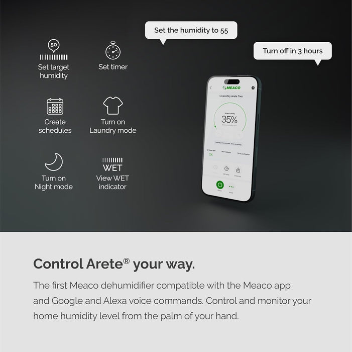 MeacoDry Arete® Two 12L Dual Dehumidifier and HEPA Air Purifier – Wi-Fi Enabled, Quiet, and Compact
