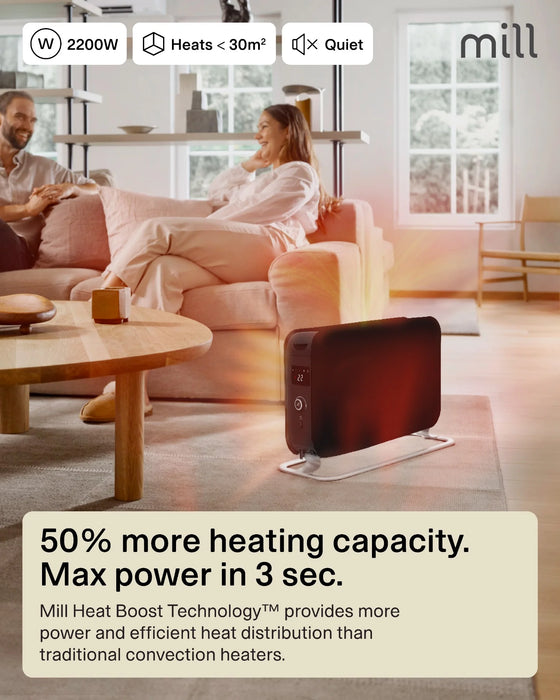 Mill LED Portable Heater 2200W – Silent Convection Heat, Gentle on Your Air.