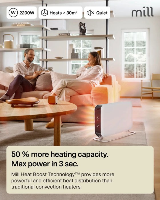 Mill LED Portable Heater 2200W – Silent Convection Heat, Gentle on Your Air.