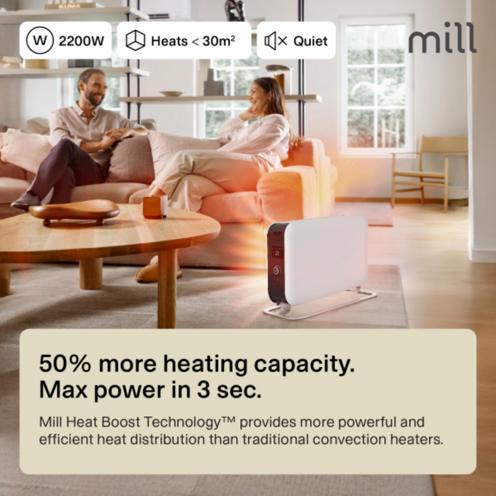 Mill LED Portable Heater 2200W – Silent Convection Heat, Gentle on Your Air.