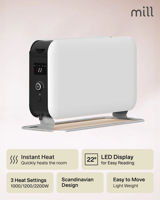 Mill LED Portable Heater 2200W – Silent Convection Heat, Gentle on Your Air.