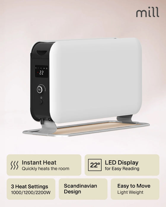 Mill LED Portable Heater 2200W – Silent Convection Heat, Gentle on Your Air.