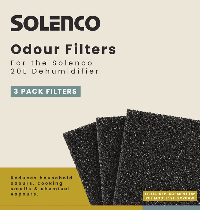 Solenco 20L Dehumidifier Odour Filters – pack of 3, retail box